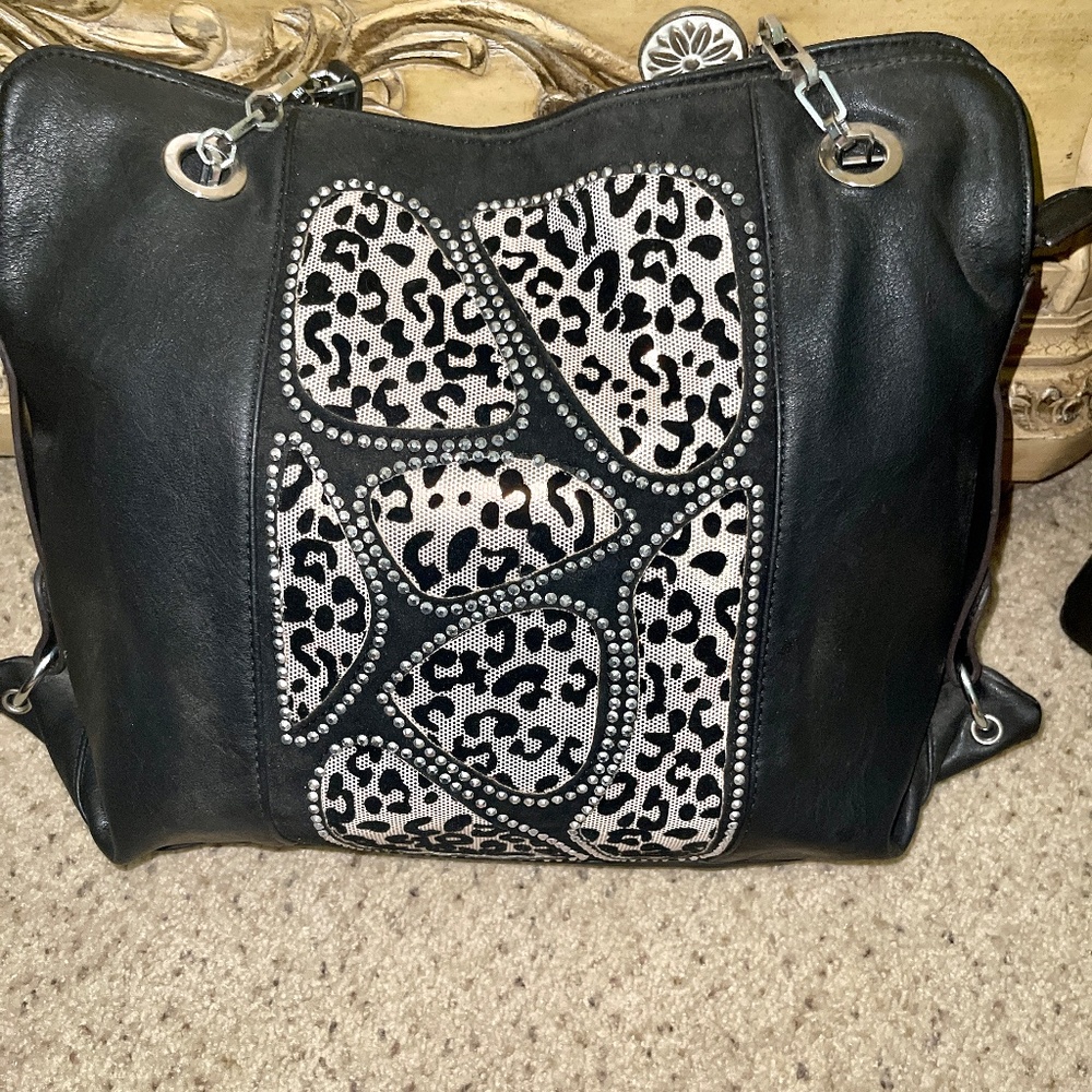 BRAND NEW GORGEOUS BLACK, RHINESTONE, ANIMAL PRINT HANDBAG
